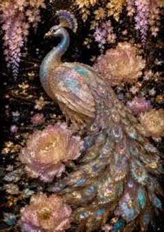 煌びやかな孔雀と花々のアート作品 アートポスター インテリア 絵画 壁掛け