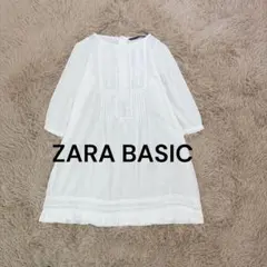 ザラベーシック♡ピンタック刺繍チュニックワンピース M ホワイト バックボタン♪のサムネイル