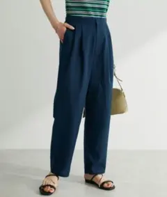 麻混タックテーパードパンツ