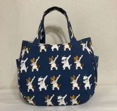 ハンドメイドチューリップバッグ ダンシング猫　　ブルー