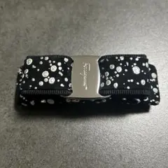 フェラガモ　Ferragamo バレッタ　ドットデザイン 黒シルバー