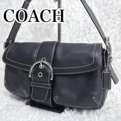美品 COACH コーチ SOHO ワンショルダー 黒 白ステッチ ソーホー 