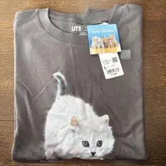 UNIQLO 猫プリント Tシャツ Lサイズ グレー