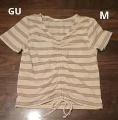 GU ボーダーカットソー　くすみパープル M