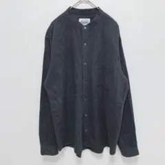 グローバルワーク|ソフトタッチフランネル 長袖シャツ【L】バンドカラー ブラック