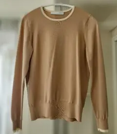 ESTNATIONベージュ クルーネック 長袖ニットセーター