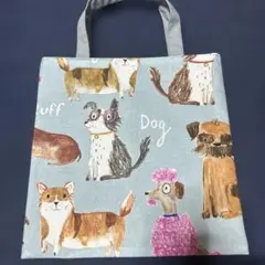 犬のイラスト エコバッグ 水色