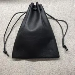 ミニ巾着（牛革）ブラック　レザークラフト ハンドメイド