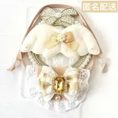いつぬい ぬい用 羽 ギンガム レースチェックリボン スタイ ベージュ モンぬいのサムネイル