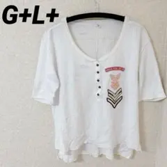 希少★ G+L+ボタン付きホワイトTシャツ 古着 カジュアル レディース