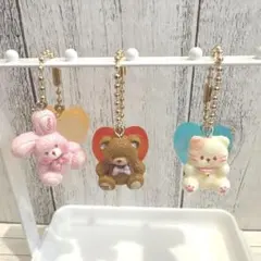 ナチュラル雑貨　キーホルダー3個セット　キャンディ型　くま　ねこ　うさぎ