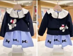 familiar ネイビーセーター リボン付きとリアワンピース90cm2枚セット