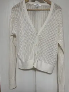 アイボリー 透かし編み Vネックカーディガン M UNIQLO