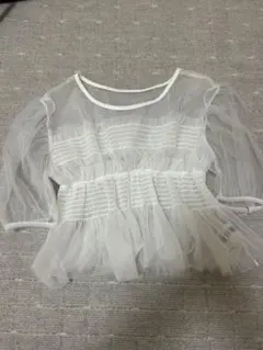 ヘザー　Heather ホワイトシフォンフリルブラウス
