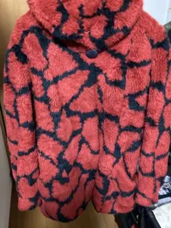 オーバーサイズファーコート 赤黒パターン