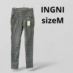INGNIイング チェック柄 スキニーパンツ　綿混　Mサイズ　ブラック　ホワイト