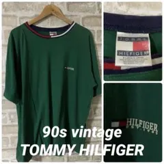 ビンテージ　90s TOMMY HILFIGER メンズXL Tシャツ　ロゴ　緑