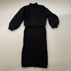 レディースブラックニットセットアップ