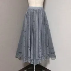 ミッシュマッシュ 花柄 レース フレア スカート グレー