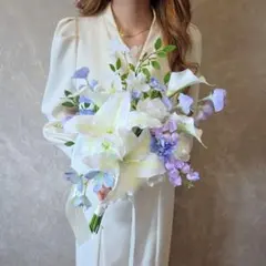 ブルー　アーティフィシャルフラワー　ウェディング　ブーケ　ユリ　結婚式　前撮り