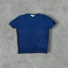 【美品】コットン半袖ニット　紺　シンプル　綿100% ナチュラル　vintageのサムネイル