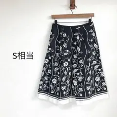 膝丈スカート フレア【S相当】花柄 上品 薄手 春夏 サラサラ生地