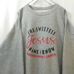 Hanes 教会 プリント ビッグサイズ 裏起毛 スウェット グレー XL 古着