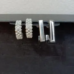 パールとクリスタルのフープピアス2セット　　　㊺-2