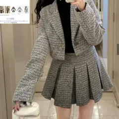 フリージアラメツイードジャケット×プリーツミニスカートセットアップ ⚠️即購入不可