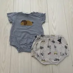 futafuta グレー ロンパース 車両柄 ショートパンツ セット