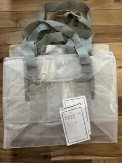 【3点】3COINS クリアボックスバッグ：L/クリ ア収納シリーズ