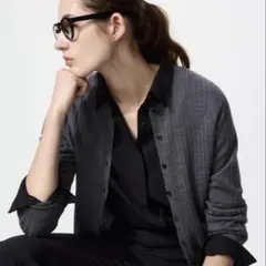 UNIQLO メリノリブクルーネックショートカーディガン　グレー　Mサイズ