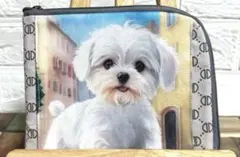 ハンドメイド　マルチーズ柄のマルチポーチ