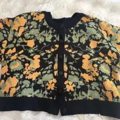 LOWRYS FARM ショート丈 ニット花柄デザイン 長袖カーディガン Fサイ