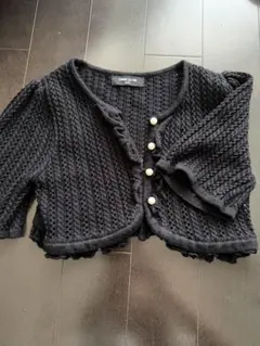 コムサイズム　110 カーディガン　羽織り　パールボタン　透かし編み　ブラック