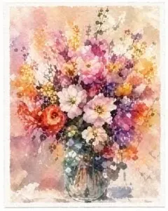 【才能開花】幸福の花束 水彩画風アート A4 運気が躍動するヒーリングインテリア