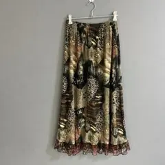 【a2615】総柄デザインベロアスカート 唯一無二 ヒョウ柄 ヴィンテージ