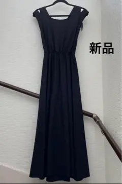 ◉新品 ブラック ノースリーブ ロングワンピース Mサイズ