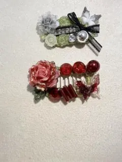 ハンドメイド ペット用ヘアクリップ（ダークローズガーデン）