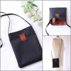 ダーニング刺繍　リネン　スマホポシェット　スマホショルダーバッグ　ハンドメイド