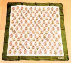 GUCCI グッチ ハンカチ 緑 花 レトロ コットン100% ヴィンテージ