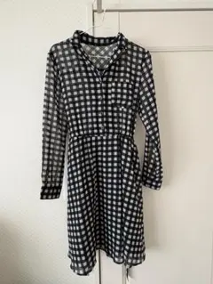 チェック柄 長袖 ひざ丈ワンピース
