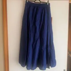 ネイビー フブルー　フレアロングスカート ゴムウエスト