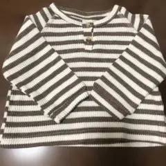 茶色と白のストライプ長袖サーマルTシャツ