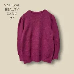 2829　【NBB】　ニット　セーター　M　ピンク　マゼンタ　モヘヤ混　秋冬