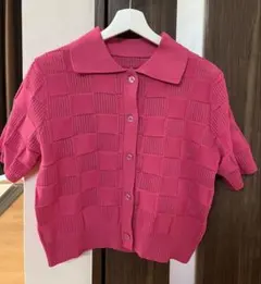 AS KNOW AS plus 半袖 ニットポロシャツ ピンクのサムネイル