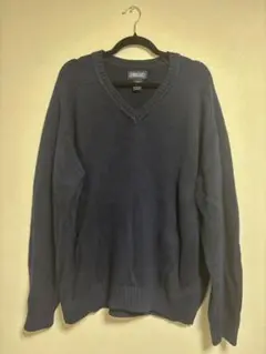 90s LANDS' END コットンニット　セーター　ネイビーUSA製vネック