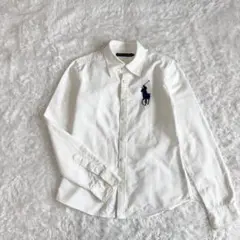 極美品 ポロラルフローレン リネンシャツ 白 麻100% ポニー刺繍 L