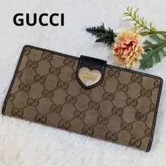 希少✨美品✨グッチ 長財布 ラブリーハート GGキャンバス ブラウン