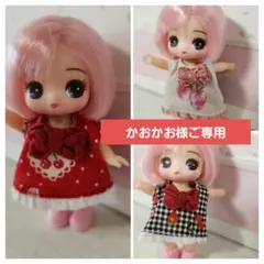 ぷちリカちゃんサイズ　ハンドメイドワンピース　赤地にさくらんぼ模様